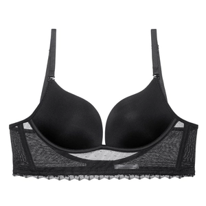 Reggiseno push-up nero senza cuciture con pannelli in mesh e finiture in pizzo
