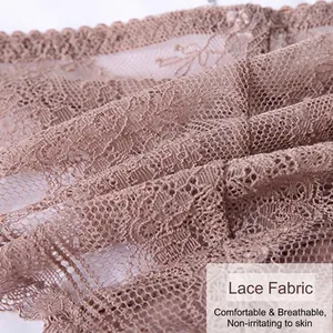Lace panties with floral pattern and breathable mesh structure in coffee brown color