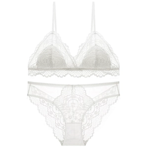 Ensemble lingerie en dentelle française blanche avec soutien-gorge triangle et culotte