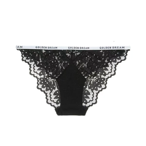 Dettaglio di mutandine in pizzo nero con fascia elastica bianca Golden Dream