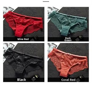 Lace underwear for women with wavy floral edges and small bow details in four colors