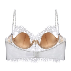 White lace longline bralette with nude cups and U-back design for women