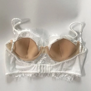 Detail showing white lace texture and delicate wave edges on French style bra