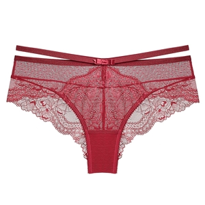 Women Sexy Lace Panties Sheer Floral Mesh Low Waist Bikini Briefs With Bow Breathable Cotton Crotch Lingerie For Women