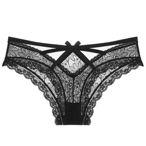 Culotte sexy en dentelle noire pour femme avec nœud papillon et maille florale