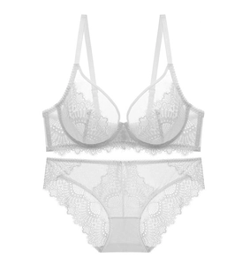 Ensemble de lingerie en dentelle blanche avec broderie florale et texture transparente
