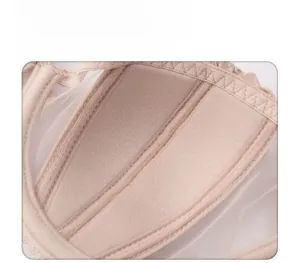 Detail of ultra-thin breathable lace bra cup with rabbit ear anti-exposure design