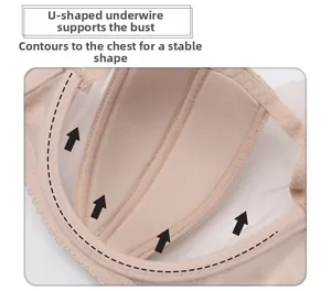 Detail of internal U-shaped underwire support and seam stitching for lace bra