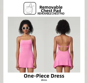 Robe de sport rose avec dos nu et coussinets de poitrine amovibles pour femmes