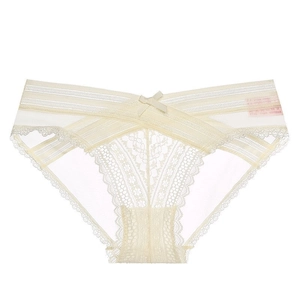 Culotte beige en dentelle à taille basse croisée avec détail petit nœud