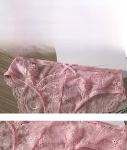 Dettaglio degli slip in pizzo rosa con fiocco delicato e bordi con motivo a onde