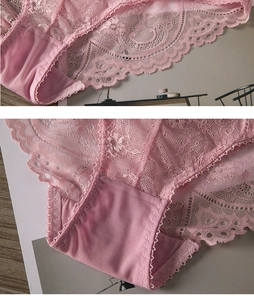 Dettaglio ravvicinato di pizzo ricamato floreale rosa e bordi smerlati su slip donna
