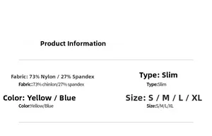 Detailed size chart for slim fit yoga jacket with Chinlon and Spandex fabric specifications