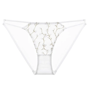 Culotte en mesh blanc élégant avec broderie florale et doubles brides latérales