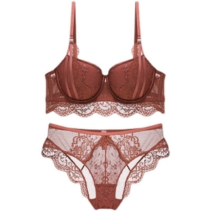 Dessous-Set aus roter Spitze mit besticktem Push-up-BH und passendem Höschen-Set