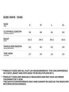 Guide des tailles pour débardeur de yoga avec mesures en cm de la taille S à XL