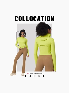 Green hooded yoga jacket and flare leggings set for women's fitness and running