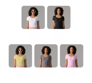Collage de t-shirts de yoga courts en blanc, noir, jaune, gris et rose pour femmes