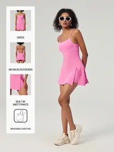 Robe de Sport Dos Nu pour Femmes avec Coussinets de Poitrine Robe de Tennis Yoga Golf Extérieure Antibactérienne avec Short Intégré Top And Bottom Activewear d'Été