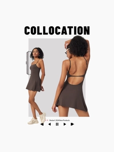 Robe de sport marron foncé pour femme avec dos nu et soutien-gorge intégré