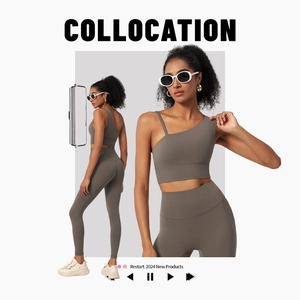 Asymmetric yoga sports set with one-shoulder bra and high waist leggings for fitness