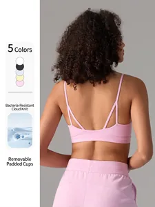 Soutien-gorge de Sport Antibactérien Sans Couture Femmes Fines Bretelles Top Yoga Fitness Avec Coussinets Amovibles Respirant