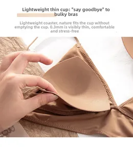 Close-up of 0.3mm ultra-thin cup padding on seamless wireless bra for women