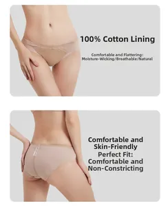 Detail of nude breathable lace panties showing seamless fit and cotton crotch lining
