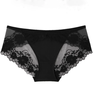 Women Sexy French Lace Panties Low Waist Breathable Mesh Briefs With Cotton Crotch See-Through Hip Lift Underwear For Ladies