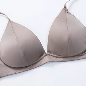 Lace-free silk triangle cup bra in dusty rose with thin straps and wire-free support