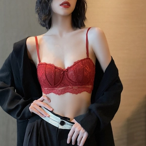 Soutien-Gorge Sexy En Dentelle Style Français Pour Femmes Bonnet 1/2 Sans Bretelles Antidérapant Minimiseur Broderie Florale Armatures Memory