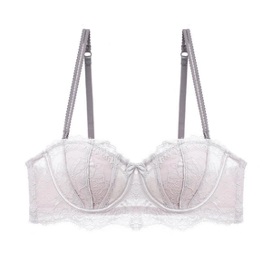 Soutien-gorge bandeau en dentelle française rose pâle avec broderie florale et armatures