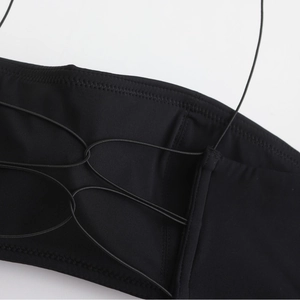 French style wireless black bra set with thin criss-cross straps and seamless back design