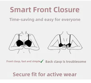 Detailed view of the front closure buckle on a seamless wireless push-up bra for women