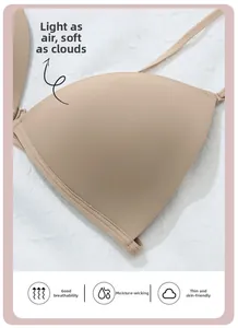 Close-up of seamless skin-tone bra made from breathable and smooth microfiber fabric