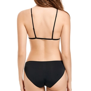 Minimalist black backless seamless bra set with slim straps and thin French design