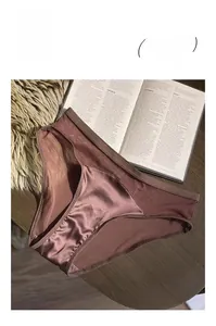 Detailed view of dark purple satin panties on a textured wooden background with magazine