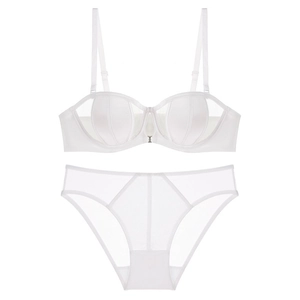 White French style seamless bra set with mesh patchwork and satin smooth finish
