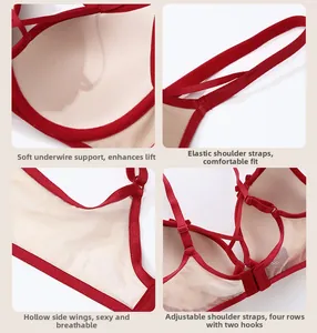 Détails du soutien-gorge en dentelle rouge avec armatures souples et bretelles