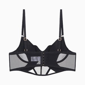 Soutien-gorge corset noir en tulle de style français avec baleines et fines bretelles