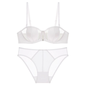 White French style seamless lingerie set with sheer mesh and smooth satin finish