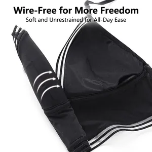 Soft black wireless ice silk bra with striped elastic band and foldable seamless design