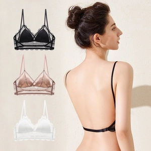 Sexy French lace triangle bralette set with low U-back design in black, pink and white