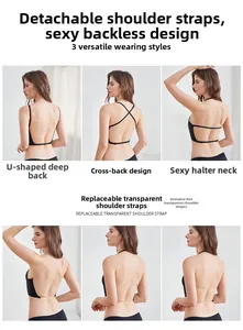 Détail du soutien-gorge multi-positions noir en U avec bretelles transparentes