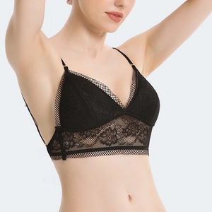 French style black lace bralette with triangle cups and delicate halter neck design