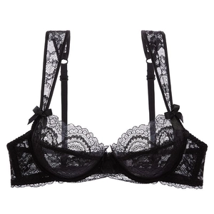 Women's French Style Ultra Thin Transparent Lace Bra Sexy Floral Underwire Minimizer Lingerie With Bow Decoration Support