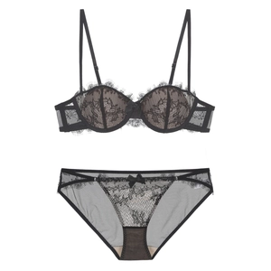 Ensemble de Lingerie Sexy en Dentelle Française pour Femmes Soutien-gorge à Armatures Souples Push Up et Bottom Sous-vêtements Floraux
