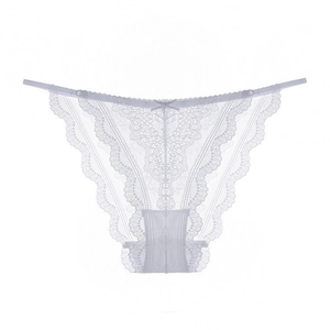 Sexy weißer Spitzen-String mit Blumenmuster und dünnem elastischem Bund mit Schleife