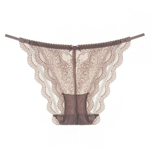 Französischer transparenter Spitzen-String in Dunkelbraun mit dünnen Trägern
