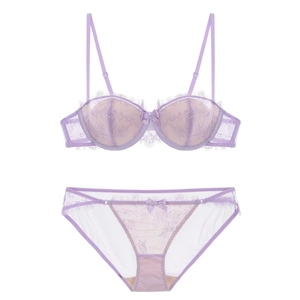 Ensemble lingerie en dentelle lavande élégante avec dentelle cils et soutien-gorge push-up